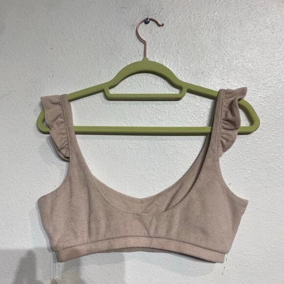 Bar III Scoop Neckline Ruffled Terry Naturally Nude Bralette Sz M NWT - Picture 8 of 11